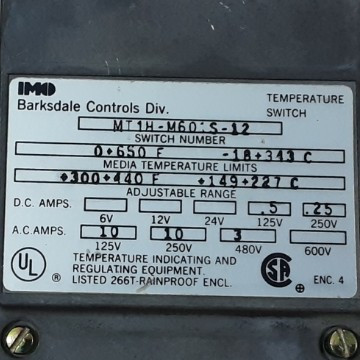 ترمومتر / ترموکوپل / ترموستات دما IMO Barksdale Controls Switch MT1H-M601S-12 - آلمان