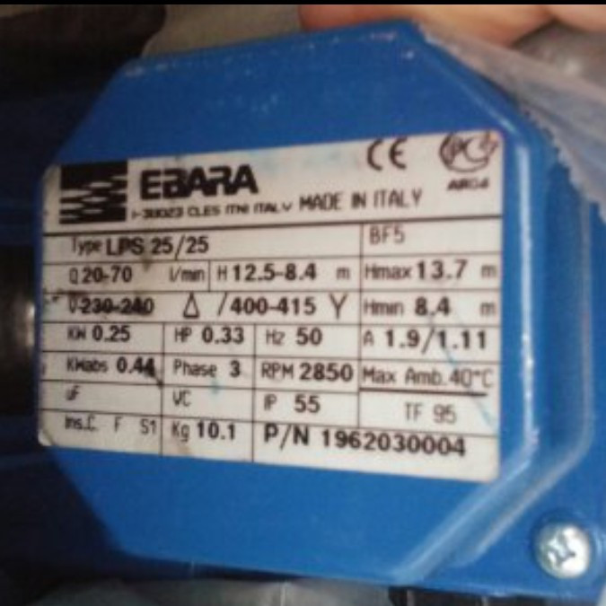 پمپ سیرکولاتور استیل ابارا EBARA LPS 25-25 T -ساخت ایتالیا