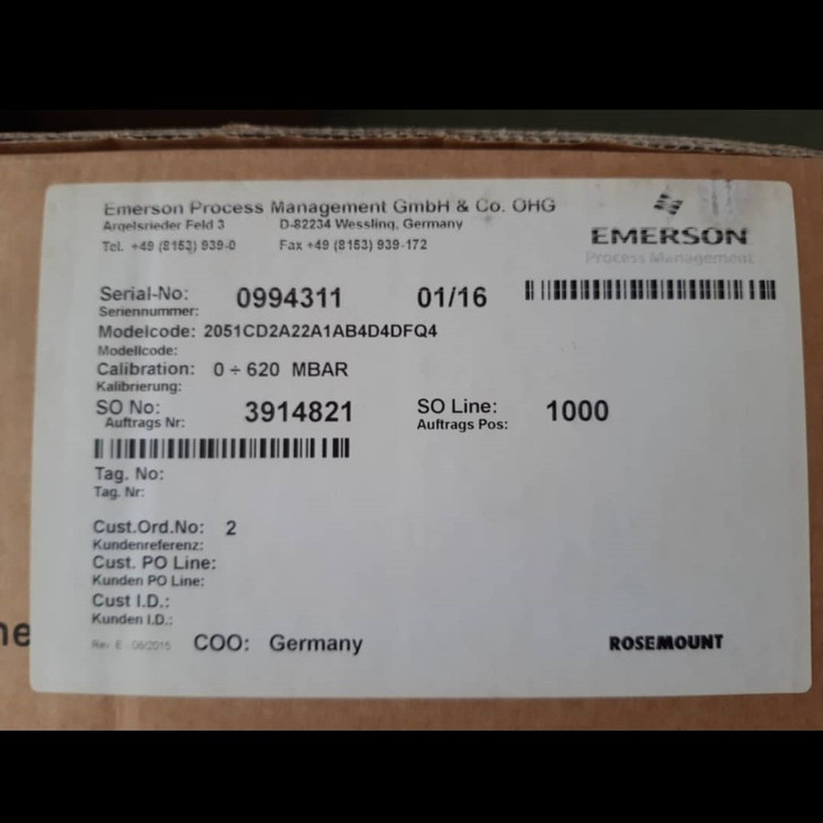 ترانسمیتر اختلاف فشار ROSEMOUNT مدل 2051CD2A22A1AB4D4DFQ4